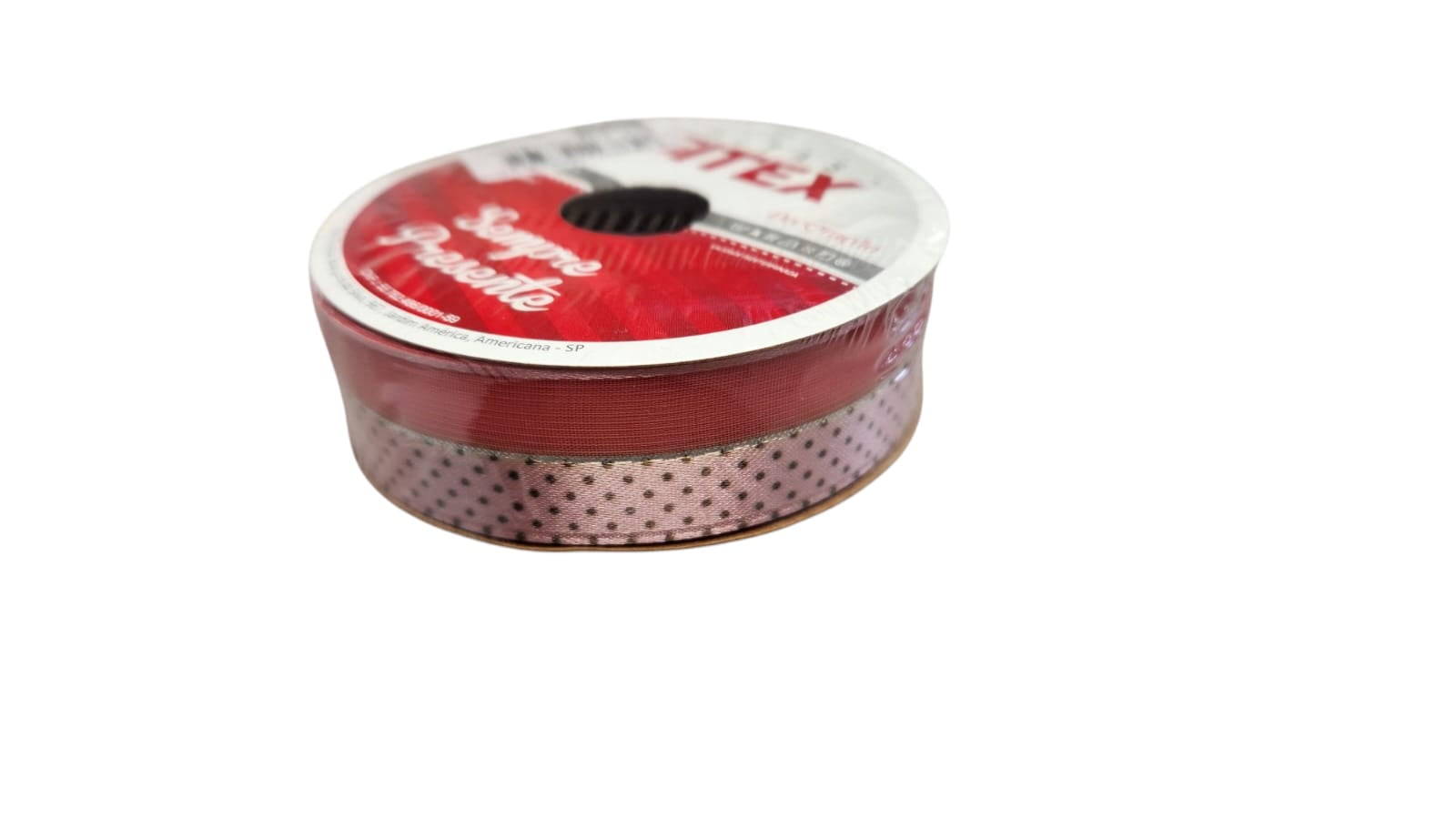 Rolo de fita cetim - Voal com cetim poá rose  - 22 mm