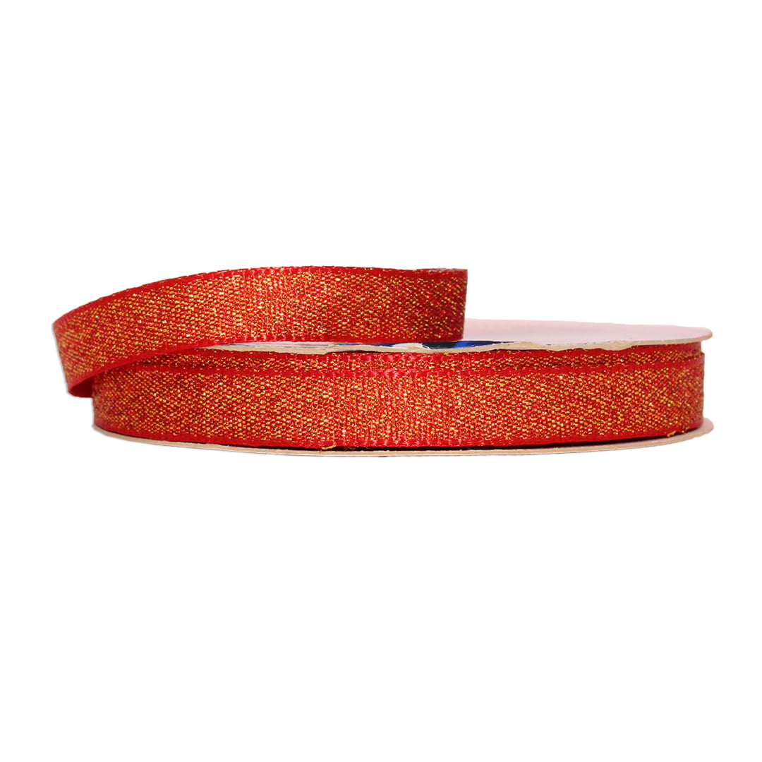 Rolo de fita cetim gliterizado - Vermelho - 10 mm