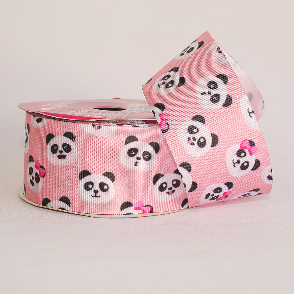 Rolo de fita gorgorão - Panda fundo rosa - 38 mm