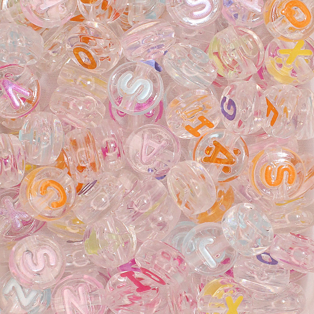 Miçangas letra - redonda translucida com letras coloridas  - 25 g