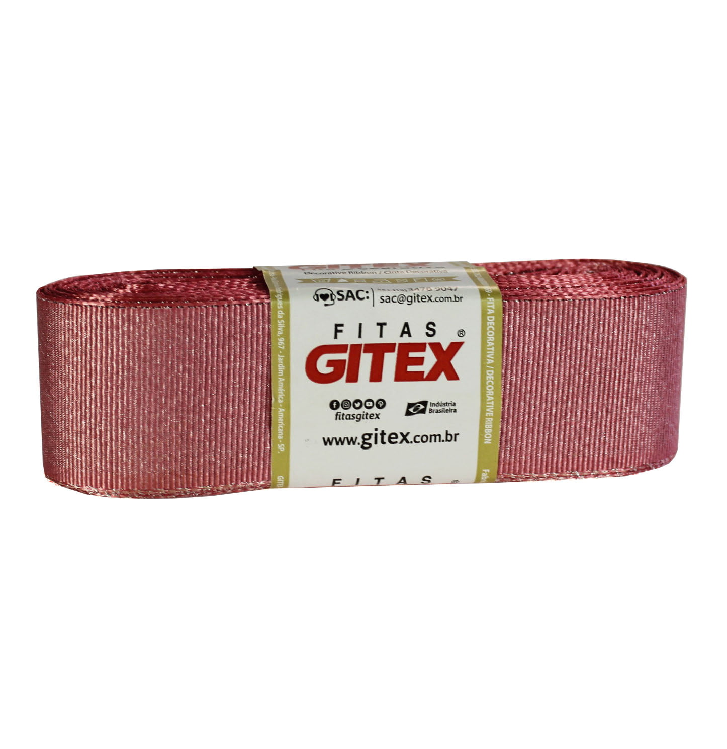 Fita gorgorão Gliter Gitex - Rosa - 38 mm