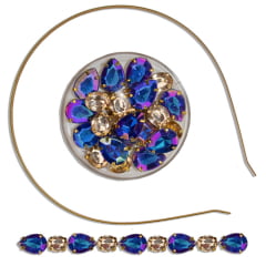 Conjunto completo para um tiara de pedras pêssego com azul irisado
