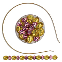 Conjunto completo para um tiara de pedras pink com amarelo