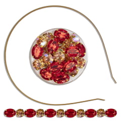 Conjunto completo para um tiara de pedras vermelho com pêssego irisado 