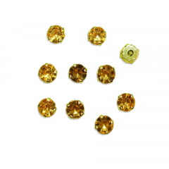 Pedra Engrampada Dourada Redonda 10 mm com 10 unidades