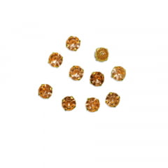Pedra Engrampada Dourada Redonda 8 mm com 10 unidades