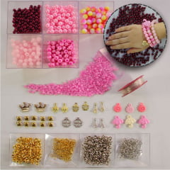 Kit de miçangas para confecção de pulseiras - Rosa