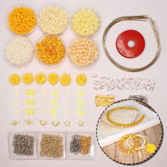 Kit de miçangas e acessórios para pulseiras e tiaras - amarelo