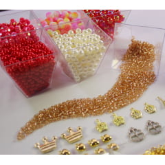 Kit de miçangas para confecção de pulseiras - Vermelho
