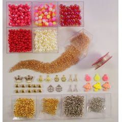 Kit de miçangas para confecção de pulseiras - Vermelho
